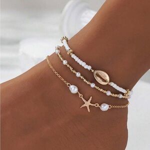 Beaded Starfish Anklet Set